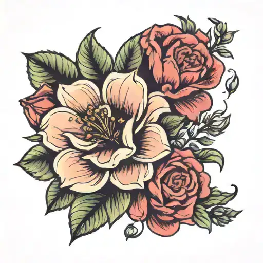 June March April birth flower tattoo design idea