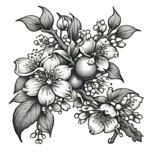 plum with blossoms on a branch intertwined tattoo design idea