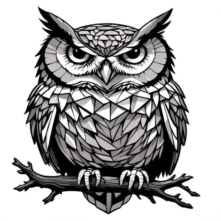 snow owl resting on a tree branch tattoo design idea
