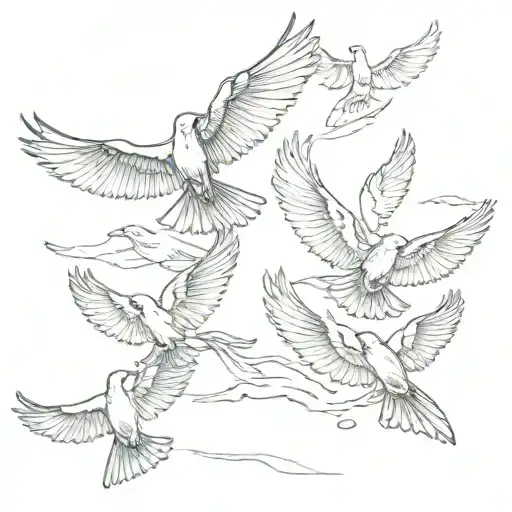 five brids flying 2 bigger 3 smaller than the other tattoo design idea
