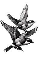 3 semirealisitic sparrows flying upward together facing inward symbolizing siblings tattoo design idea