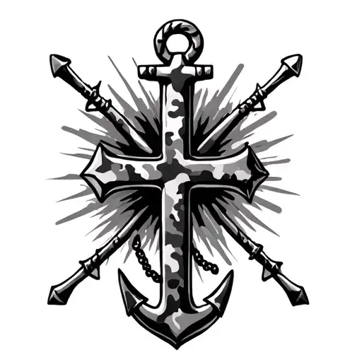 many anchor and cross with digital camo tattoo design idea