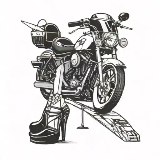 Design a tattoo that combines the sleek lines of a Harley Davidson with the elegance of high heels tattoo design idea