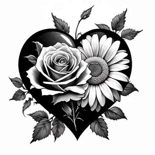 broken heart, rose, daisy, chrysanthemum flower tattoo design idea