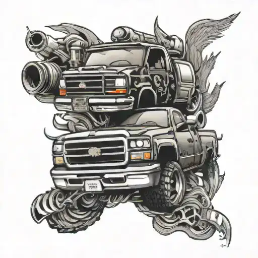 Duramax turbo rolling coal tattoo design idea