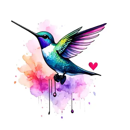 fine line tattoo of a humming bird with a heart on the edge of the beak tattoo design idea