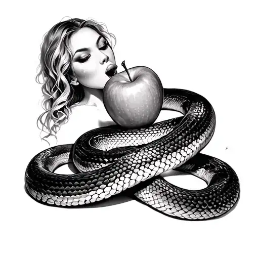 woman eating apple with snake wrapped around her tattoo design idea