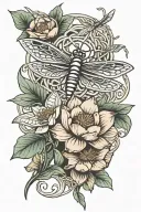 celtic knot lotus flower dragonfly perched tattoo design idea