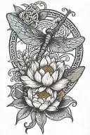 celtic knot lotus flower dragonfly perched tattoo design idea