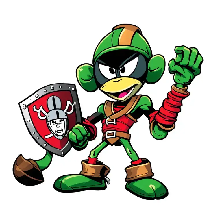 Marvin the martian loony tokns and the raiders shield with pirate tattoo design idea