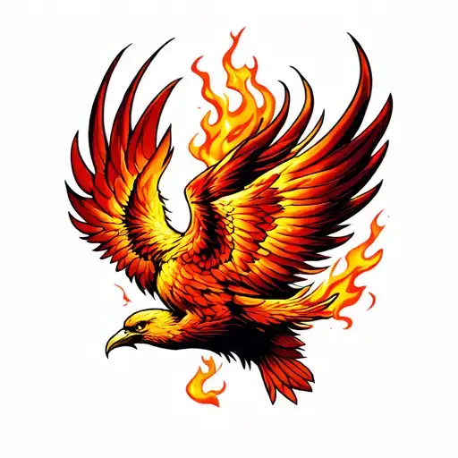 phoenix rising from ashes or flames left arm tattoo design idea