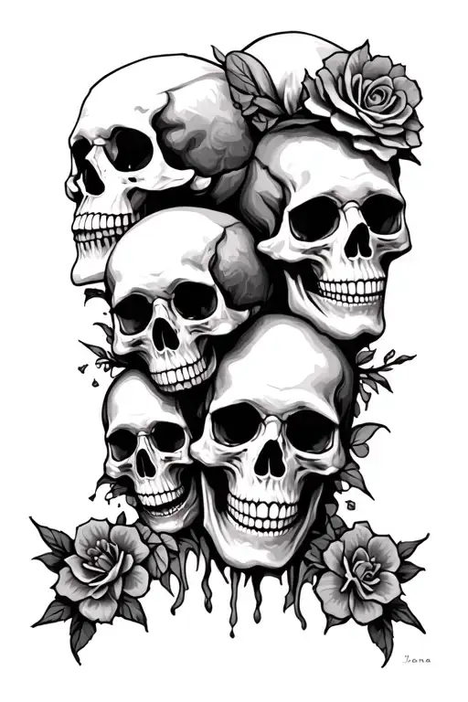 Skulls Kids Names Joanna, Catrino, Evalise, Jesse tattoo design idea