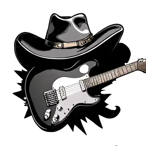 guitar with cowboy hat hanging on top tattoo design idea