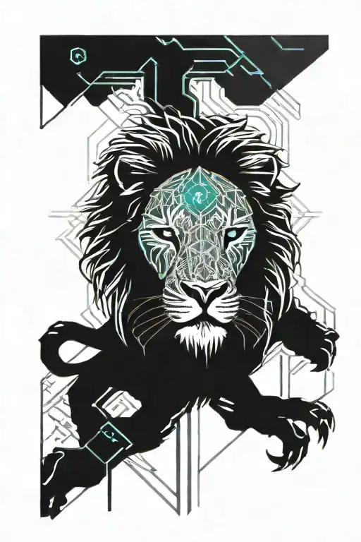 lion face wearing viking runes tattoo design idea