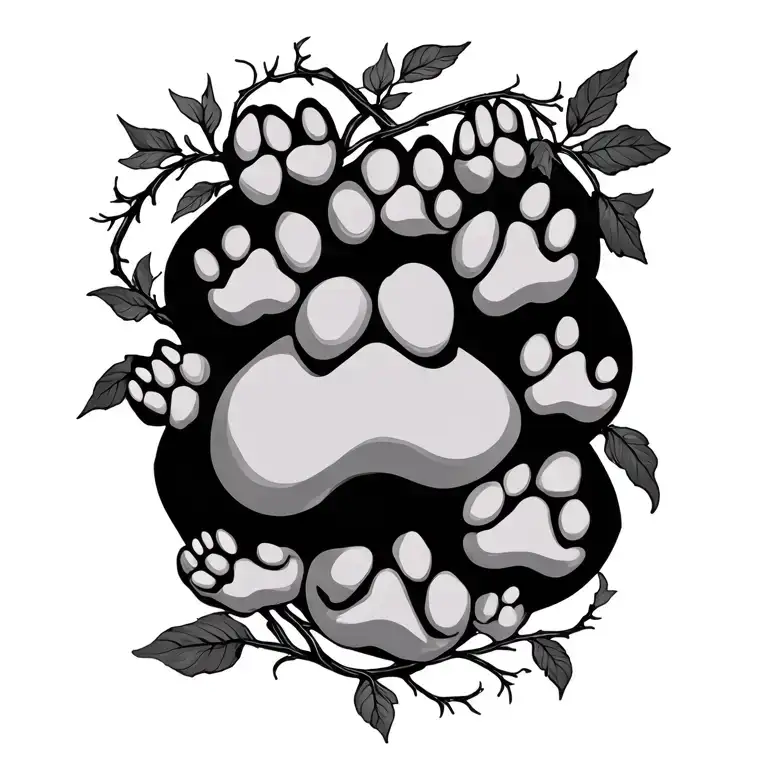 vine wrapping with paw prints arranged tattoo design idea