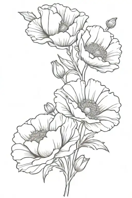 poppy carnation and daisy bouquet tattoo design idea