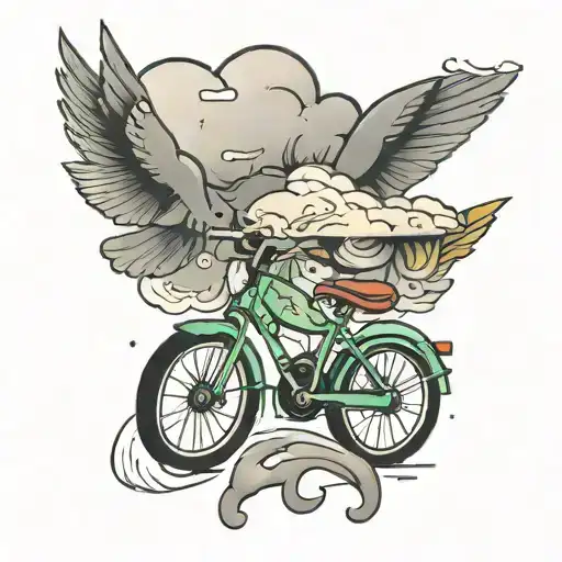 bike and rain clouds tattoo design idea