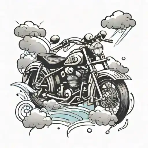 moter bike  and rain clouds tattoo design idea