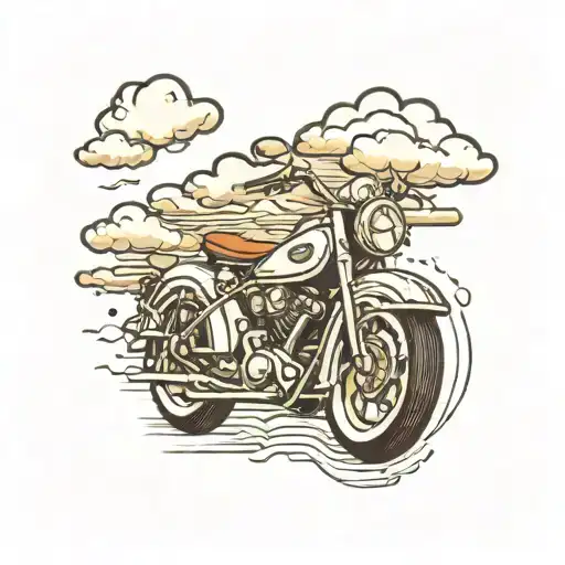 moter bike  and rain clouds tattoo design idea