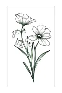 2 Poppys, lily of the valley and a Snowdrop flower bouquet tattoo design idea