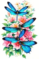 unique dragonflies and butterflies intertwined  with trailing belladonna and oleander flowers tattoo design idea