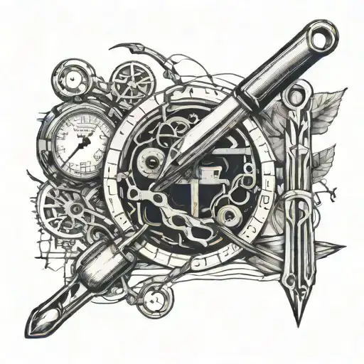 A half-sleeve tattoo featuring different surgical instruments and medical diagrams intertwined with veins and arteries tattoo design idea