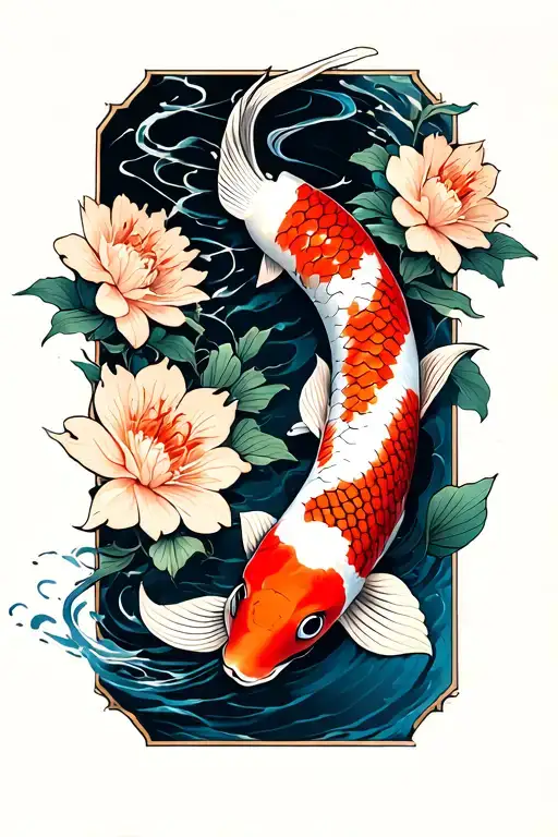 KOI Fish with Loto Flower Flowers tattoo design idea