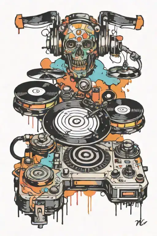 Abstract watercolor DJ tattoo design idea