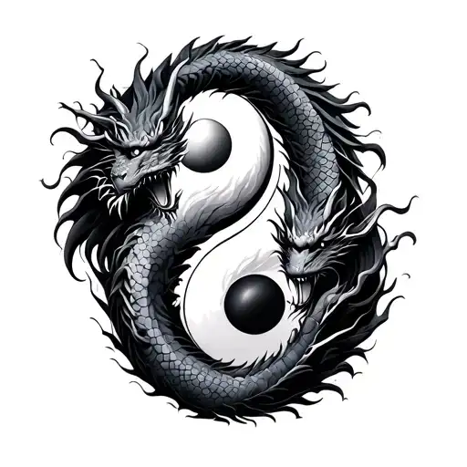 yin yang with two head dragon tattoo design idea