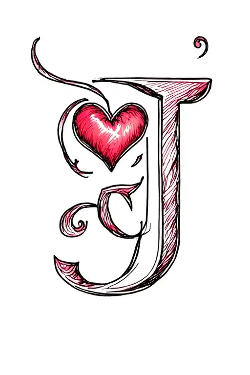 letter j with a heart  tattoo design idea