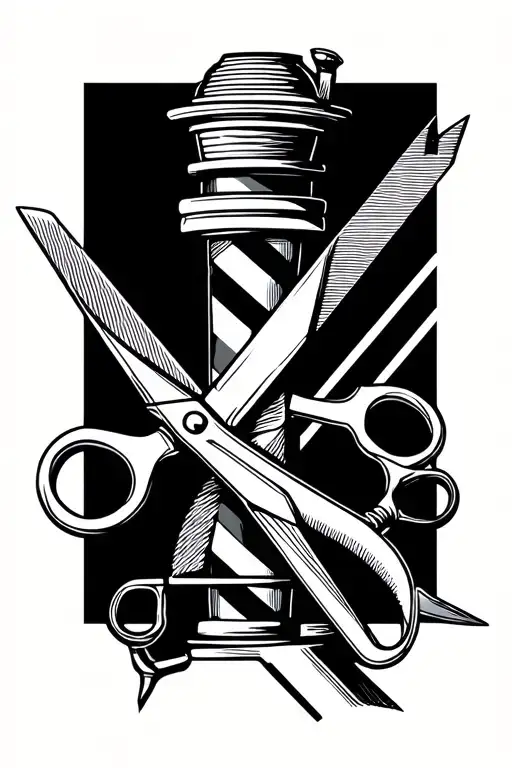 Barber machine with barber pole intertwined scissors tattoo design idea