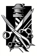 Barber machine with barber pole intertwined scissors tattoo design idea