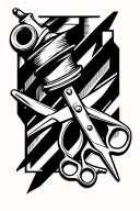 Barber machine with barber pole intertwined scissors tattoo design idea