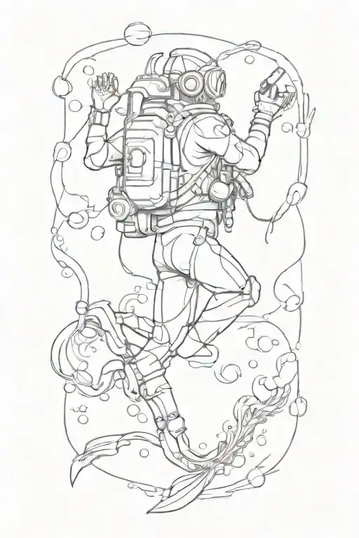 generate a twenty-first century picture of a scuba diver tattoo design idea