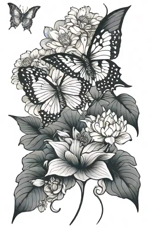Butterfly and lotus tattoo design idea