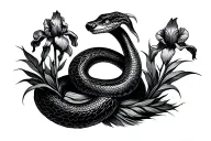 feathered snake on a rainbow holding iris flowers growing tattoo design idea