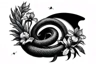feathered snake on a rainbow holding iris flowers growing tattoo design idea