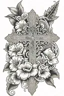 cross with flowers around it and psalms 46:5 under it tattoo design idea