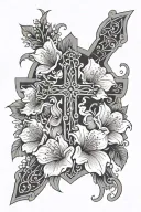 cross with flowers around it and psalms 46:5 under it tattoo design idea