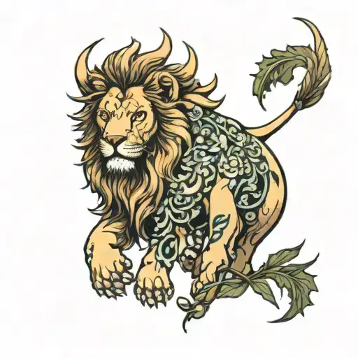 lion with  bull edible kelp head  tattoo design idea