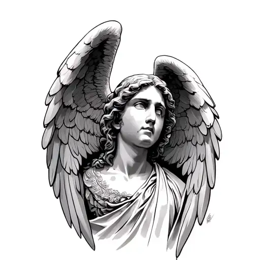 biblical angel neck tattoo line drawing tattoo design idea
