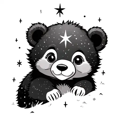 cute bear cub with north star tattoo design idea