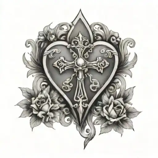 Vatican cross and heart tattoo design idea