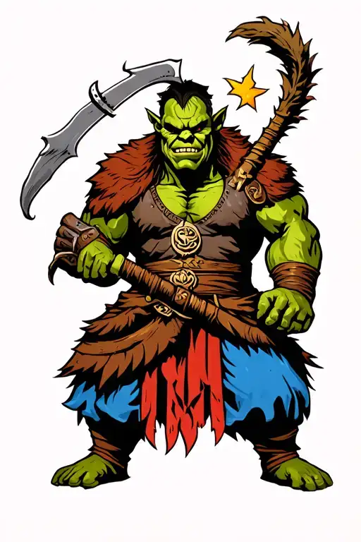 orc warrior wielding tattoo design idea