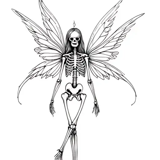 human skeleton as a fairy wings tattoo design idea