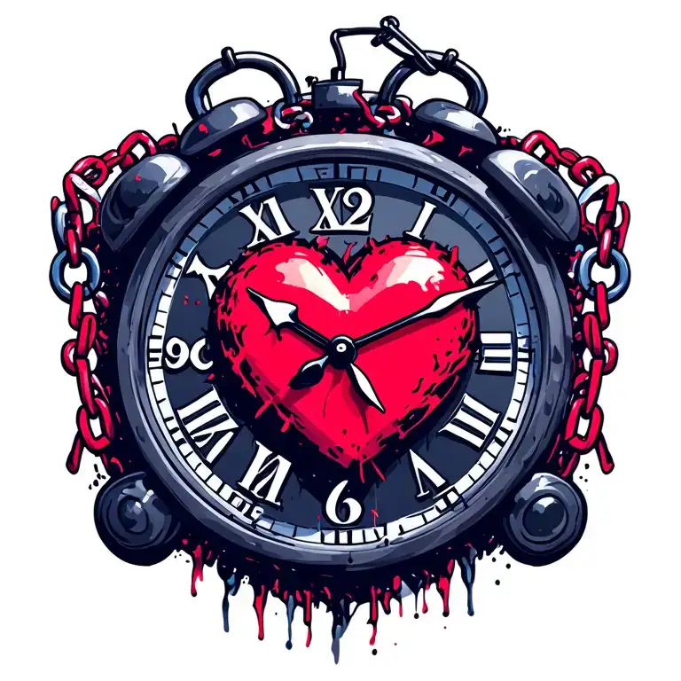 Heart clock chains tattoo design idea