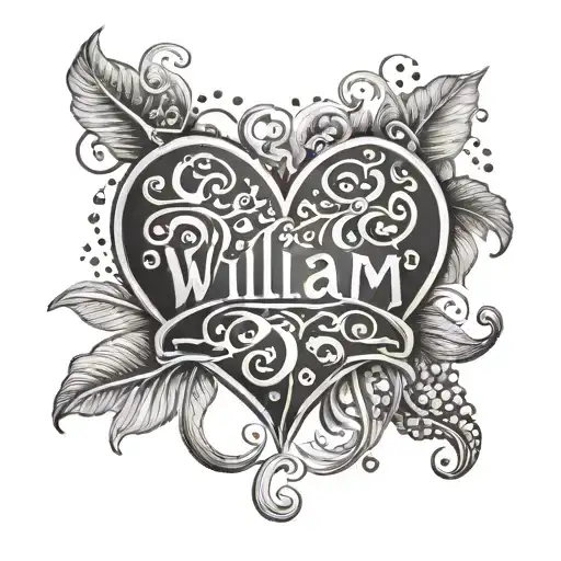Design a tattoo of a beautiful bracelet with a heart charm that has the name 'William' engraved on it, representing the love for your favorite bracelet tattoo design idea