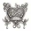 Design a tattoo of a beautiful bracelet with a heart charm that has the name 'William' engraved on it, representing the love for your favorite bracelet tattoo design idea