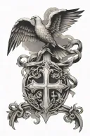 cross with doves flying around it , snake wrapped around the cross  tattoo design idea