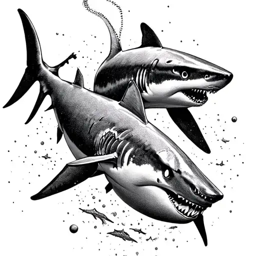 scuba diving with sharks tattoo design idea